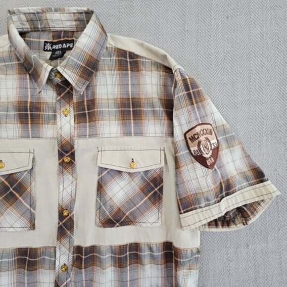 Red Ape Men's 3XL Brown Button-Front Short Sleeve Shirt Gold Buttons EUC ANC - Picture 7 of 13